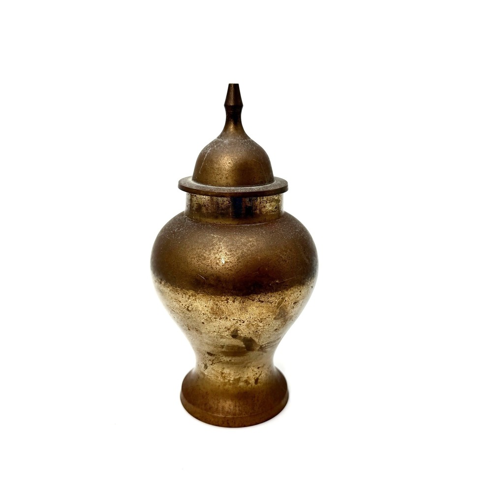Vintage‎ Brass Ginger Jar Urn with Lid Made in India Patina Decor 7.5 Inch